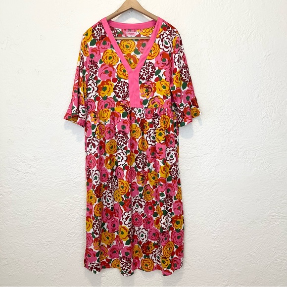 Kate Spade Dress Cover Up Pink Yellow Floral L/XL Midi Maxi - Picture 1 of 8